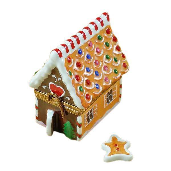 Gingerbread House w Gingerman Limoges Box, a hand-painted Limoges porcelain gift