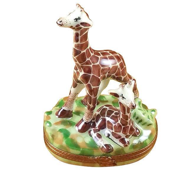 Giraffe with Baby Limoges Box for Wildlife Lovers, a hand-painted Limoges porcelain gift