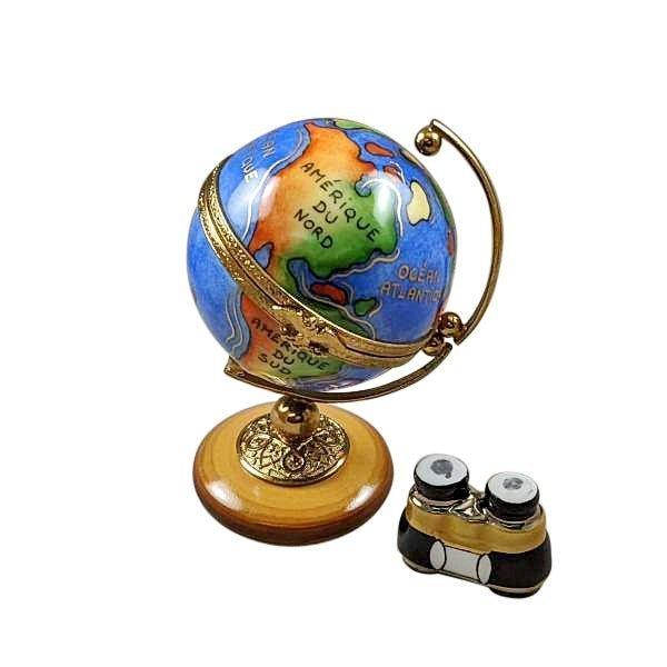 Globe With Binoculars Limoges Box Gift, a hand-painted Limoges porcelain gift