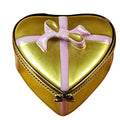 Gold Heart w Pink Bow Porcelain Chocolates Love Limoges Box Gift, a hand-painted Limoges porcelain gift
