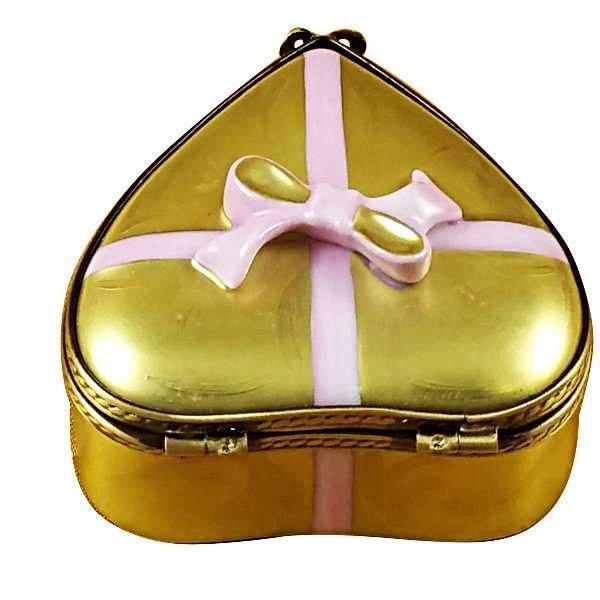 Gold Heart w Pink Bow Porcelain Chocolates Love Limoges Box Gift, view 4