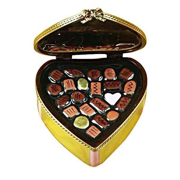 Gold Heart w Pink Bow Porcelain Chocolates Love Limoges Box Gift, view 2