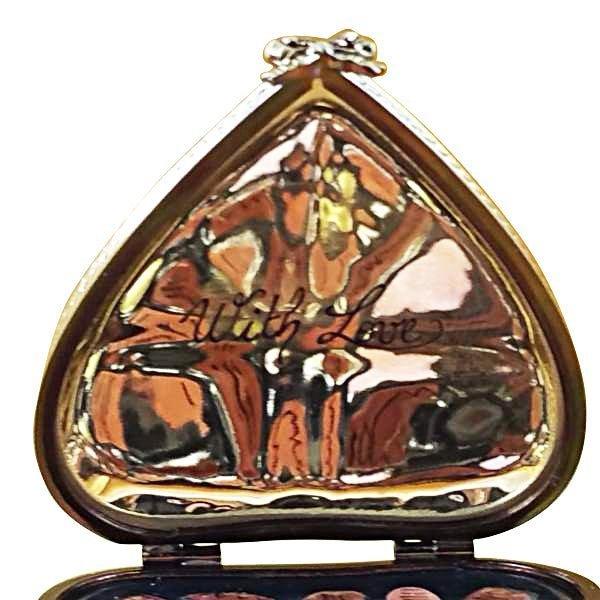 Gold Heart w Pink Bow Porcelain Chocolates Love Limoges Box Gift, view 3