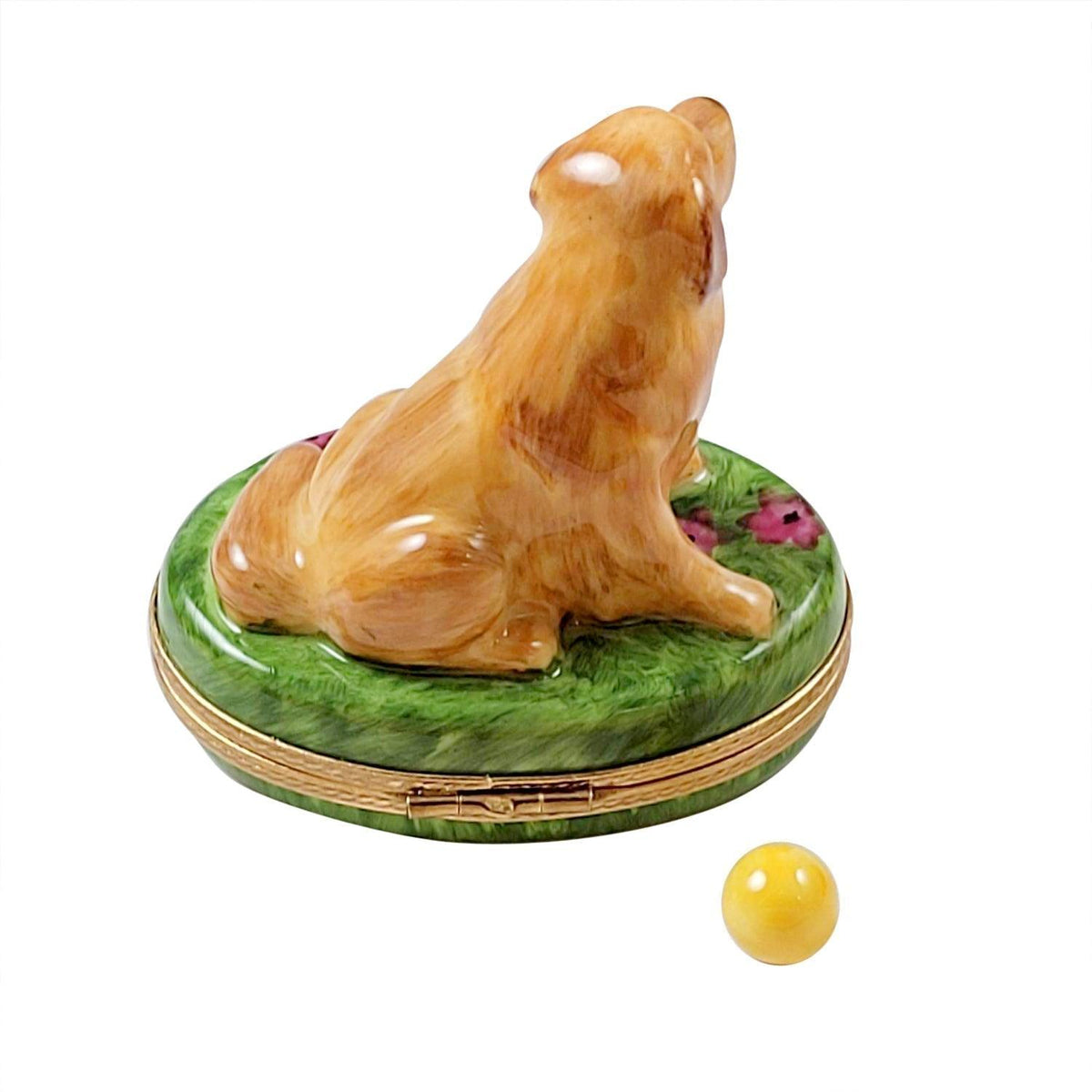 Golden Retriever on Flowers with Removable Ball Limoges Box, view 4