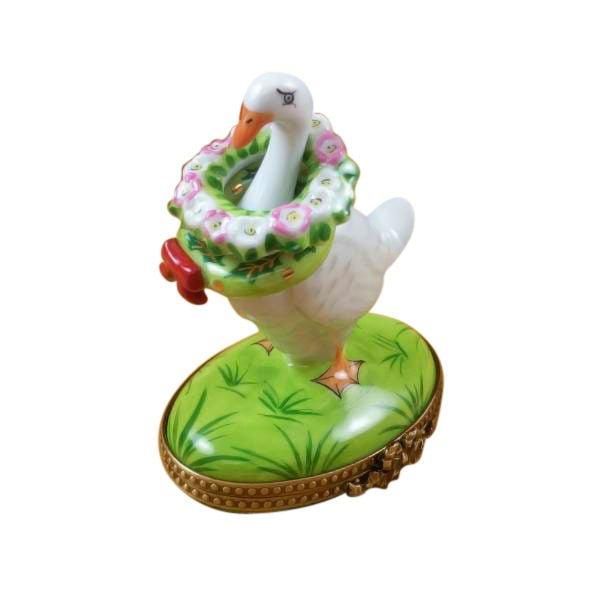 Goose Spring Christmas Wreaths Limoges Box Holiday Decor, a hand-painted Limoges porcelain gift
