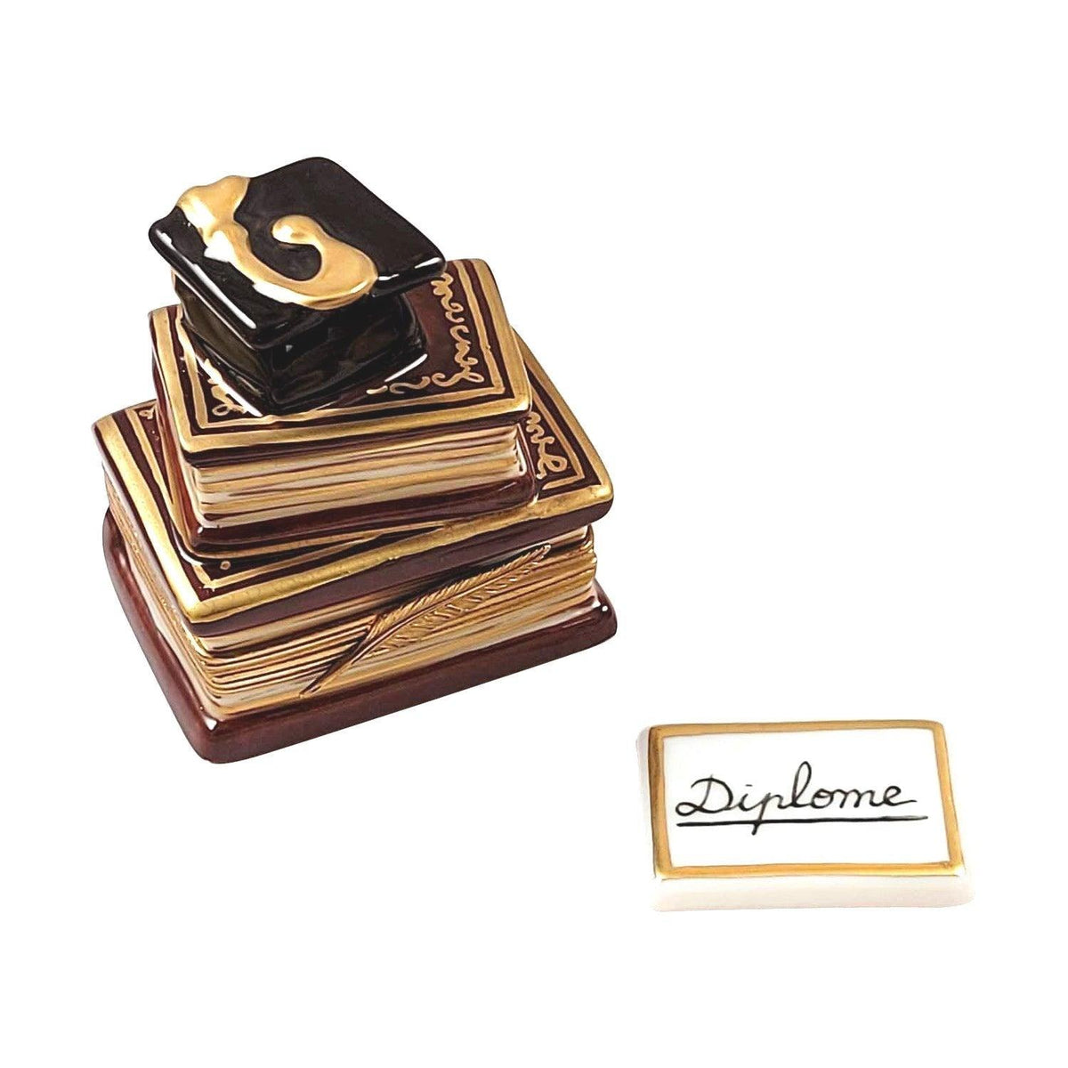 Graduation Books with Cap, Removable Diploma Limoges Box, a hand-painted Limoges porcelain gift