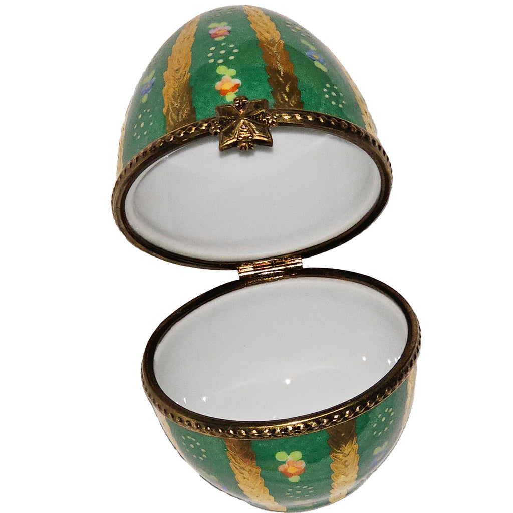 Green Egg w Gold Stripes Limoges Box, view 2