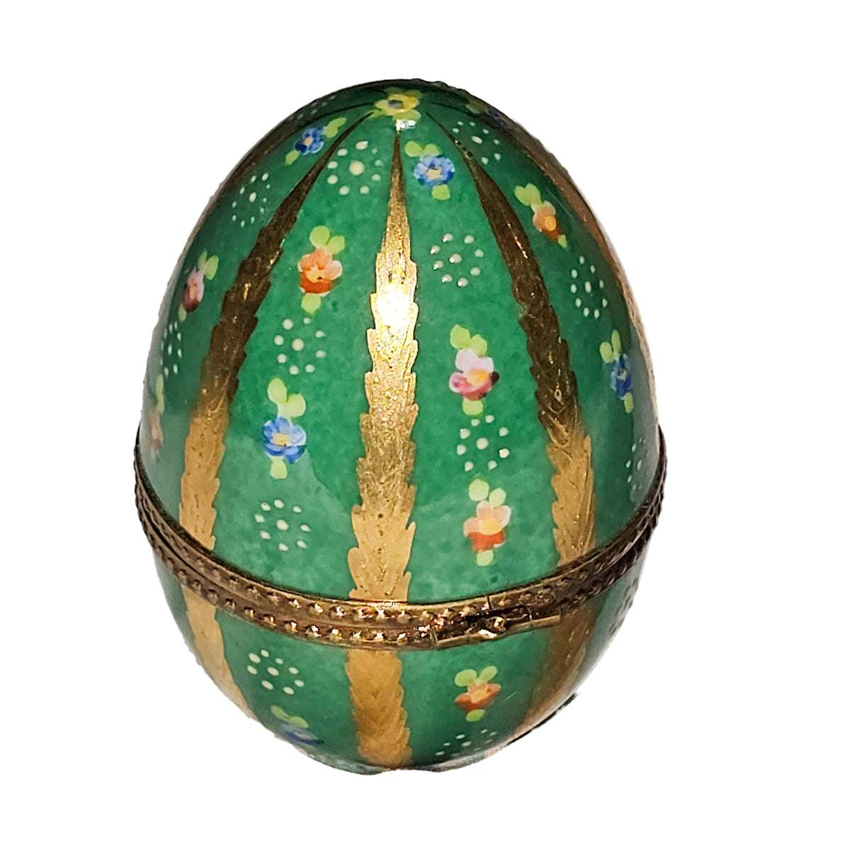 Green Egg w Gold Stripes Limoges Box, view 3