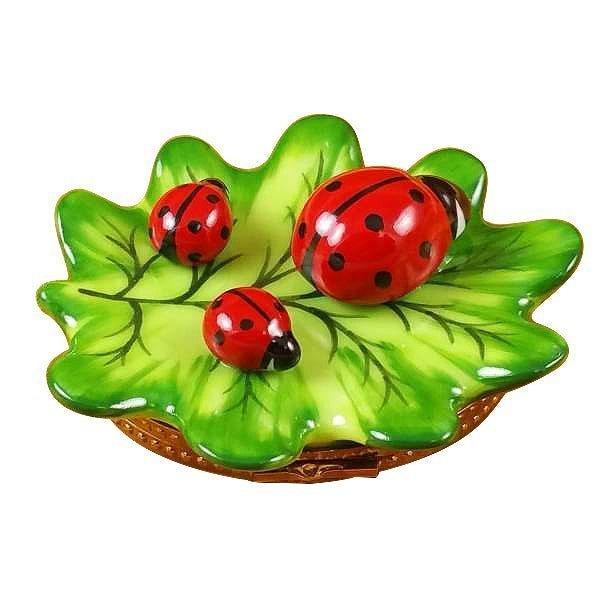Green Leaf with Three Ladybugs Limoges Box Gift Decor, view 3
