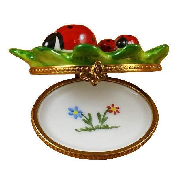 Green Leaf with Three Ladybugs Limoges Box Gift Decor, view 2