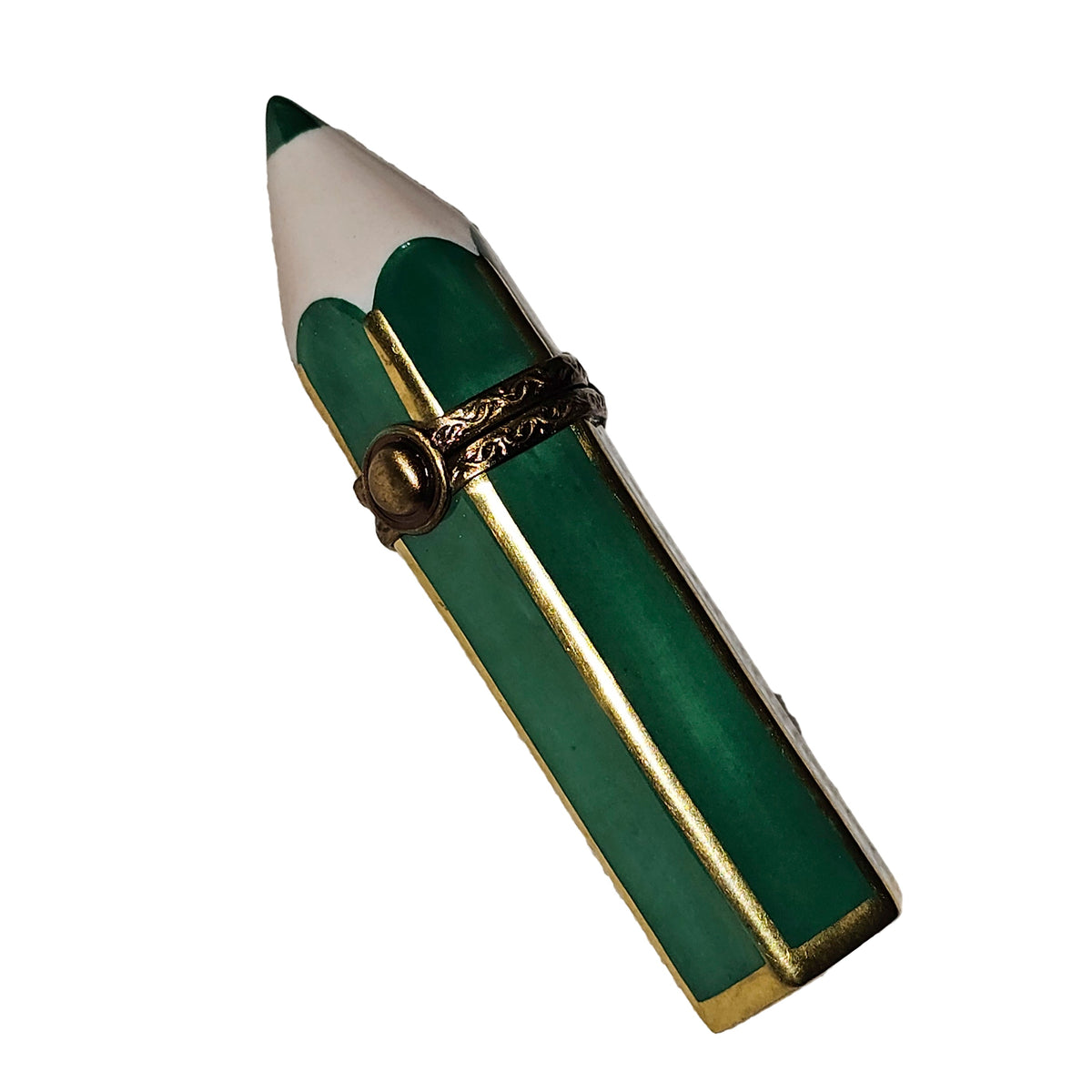 Green Limoges Pencil Box for Collectors, a hand-painted Limoges porcelain gift