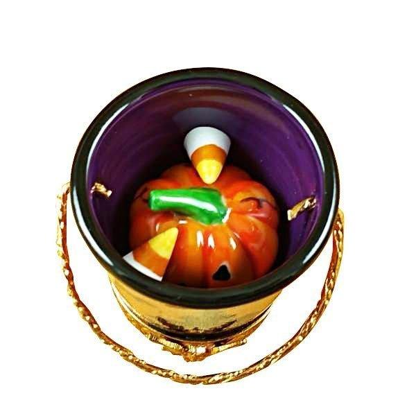 Painted details on the Halloween Pail with Jackolantern Limoges box, French art in miniature