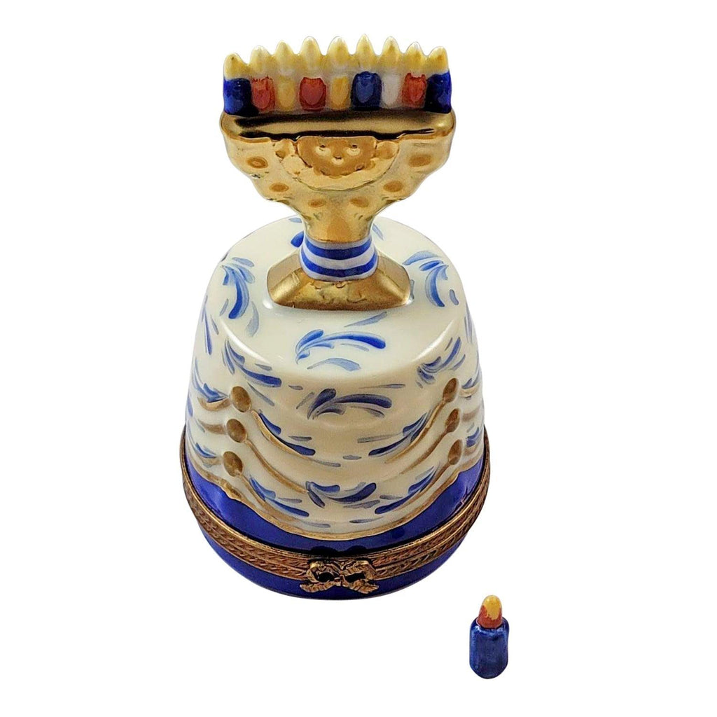 Hanukkah Menorah on Table with Removable Candle Limoges Box, a hand-painted Limoges porcelain gift