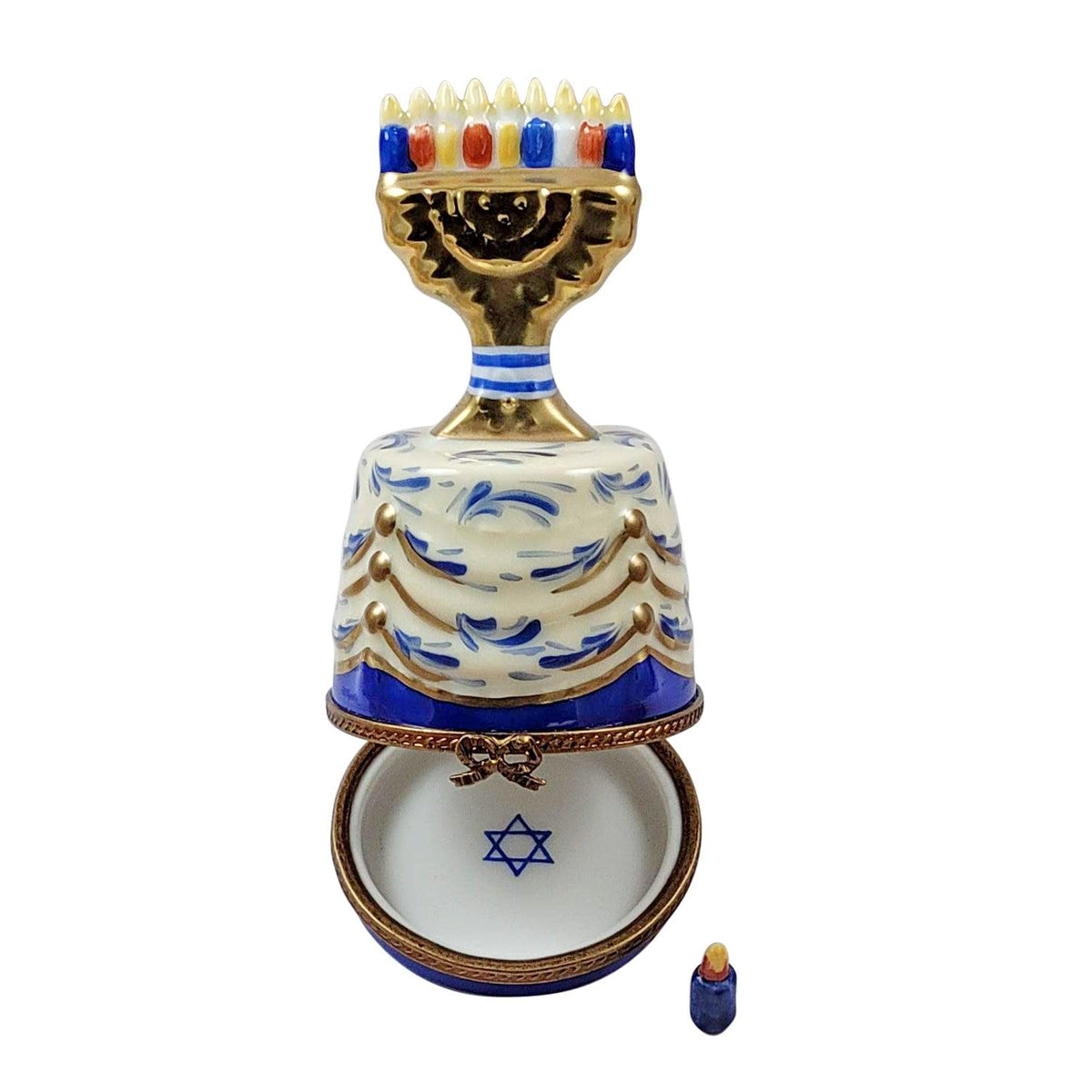 Hanukkah Menorah on Table with Removable Candle Limoges Box, view 3
