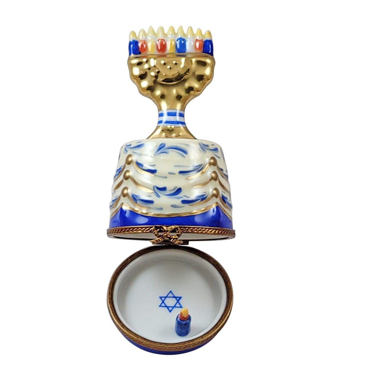 Hanukkah Menorah on Table with Removable Candle Limoges Box, view 2