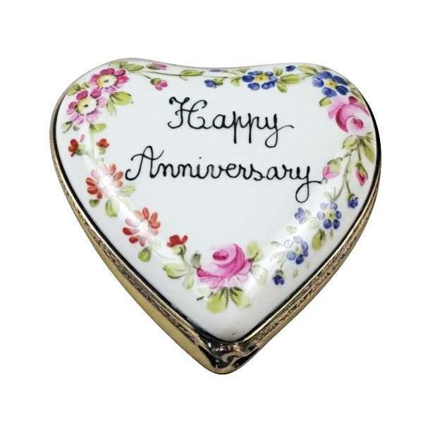 Happy Anniversary Heart Limoges Porcelain Art Object Keepsake, a hand-painted Limoges porcelain gift