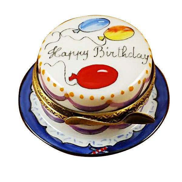 Happy Birthday Cake Vanilla Limoges Box, a hand-painted Limoges porcelain gift