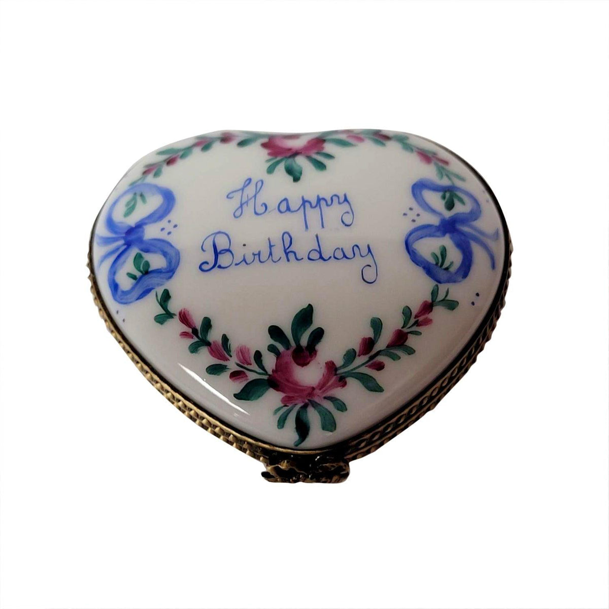 Happy Birthday Heart 50th Limoges Porcelain Art Object Gift, a hand-painted Limoges porcelain gift