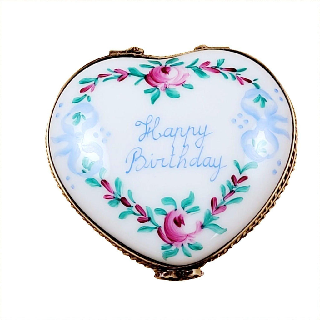 Happy Birthday Heart Limoges Porcelain Art Object, a hand-painted Limoges porcelain gift
