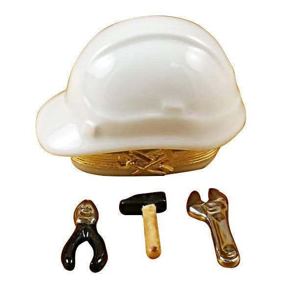 Hard Hat with Tools Limoges Box Gift, a hand-painted Limoges porcelain gift
