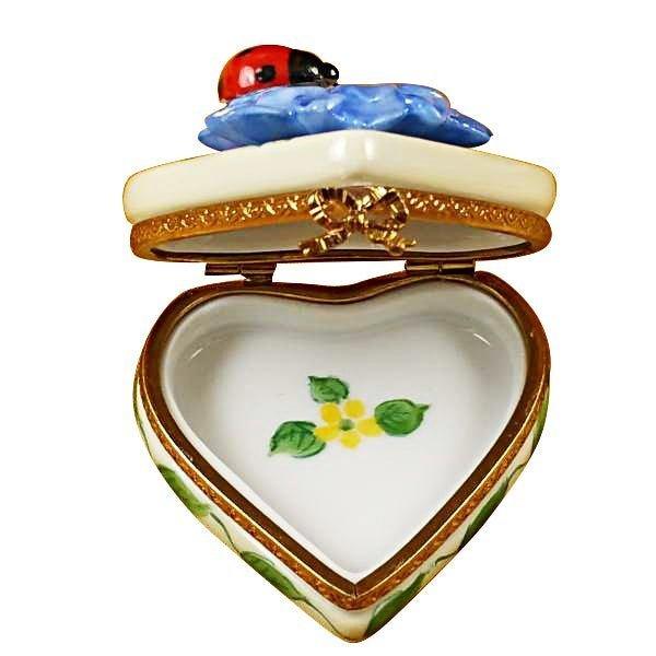 Heart Blue Flower w Ladybug Limoges Porcelain Art Object, view 2