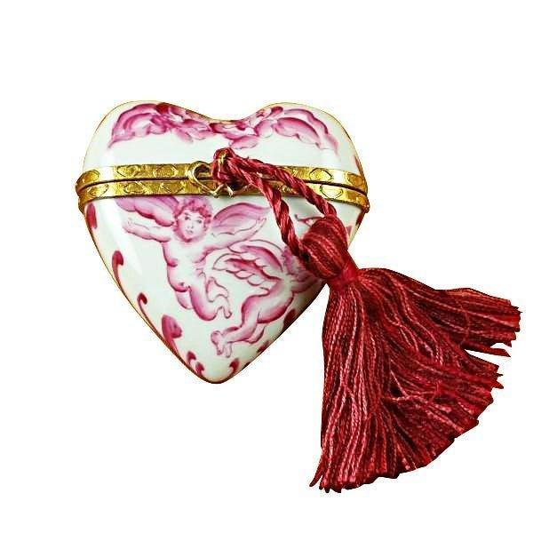Heart Pink Angel with Tassel Limoges Porcelain Art Object Gift, a hand-painted Limoges porcelain gift