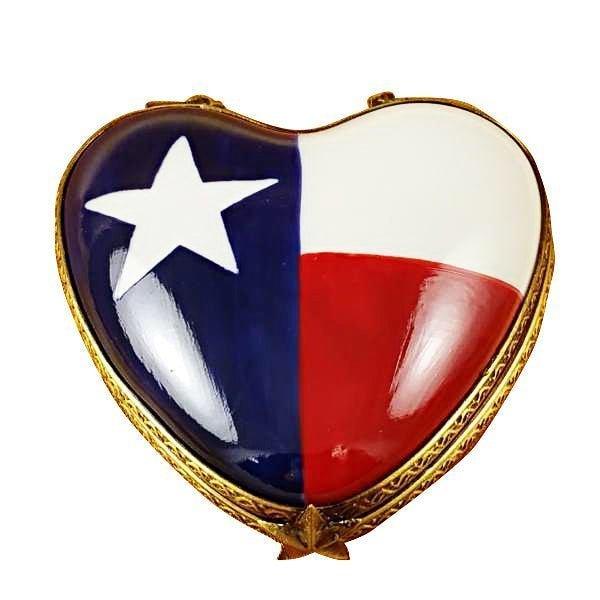 Heart Texas Flag Limoges Porcelain Art Object, a hand-painted Limoges porcelain gift