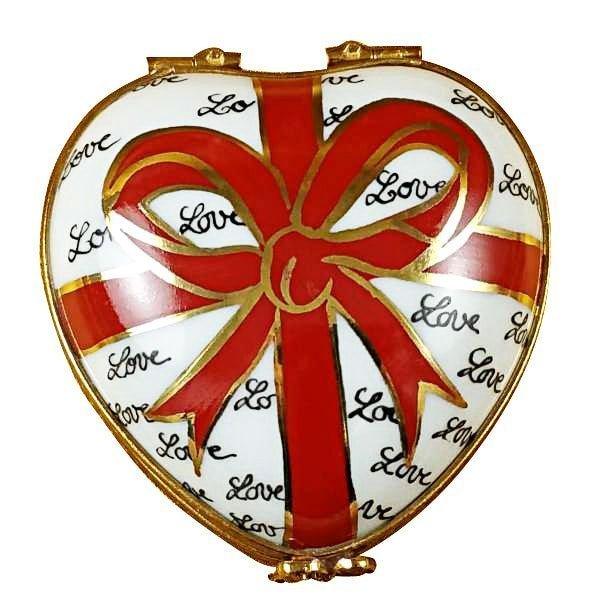 Porcelain Heart Red Bow Three Candies Limoges Box, view 3