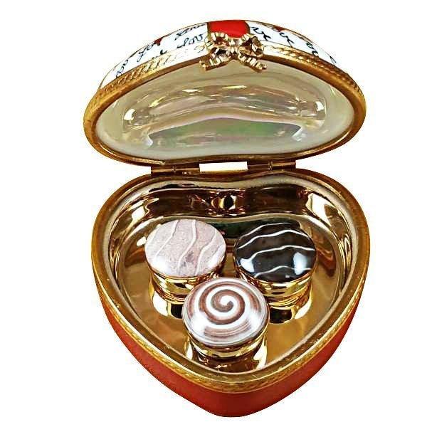 Porcelain Heart Red Bow Three Candies Limoges Box, view 2