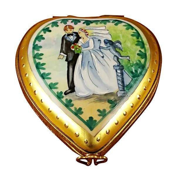 Heart with Wedding Couple Studio Collection Limoges Box, a hand-painted Limoges porcelain gift