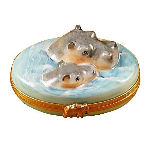 Hippo with Baby in Water Limoges Box, a hand-painted Limoges porcelain gift