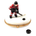Hockey Player with Removable Puck Limoges Box Collectible, a hand-painted Limoges porcelain gift