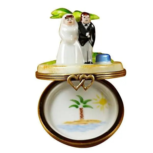 Collectible Honeymoon Island Bride Groom for Weddings Limoges box with artisan brushwork