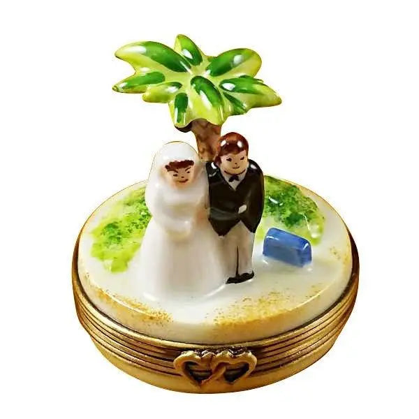 Honeymoon Island Bride Groom Limoges Box for Weddings, a hand-painted Limoges porcelain gift
