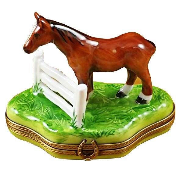 Horse Standing at Fence Limoges Box, a hand-painted Limoges porcelain gift