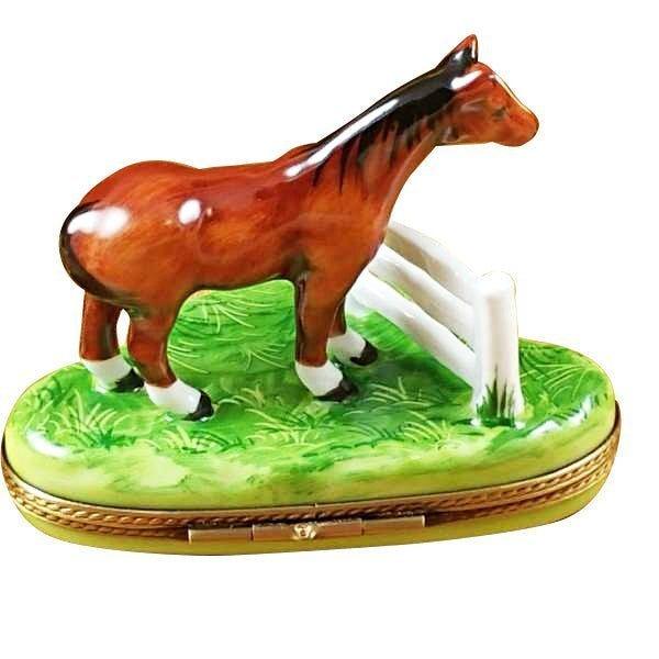 Horse Standing at Fence Limoges Box, view 3