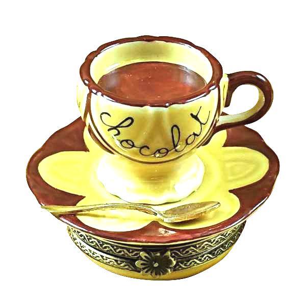Hot Chocolate Cup Saucer Limoges Box, a hand-painted Limoges porcelain gift