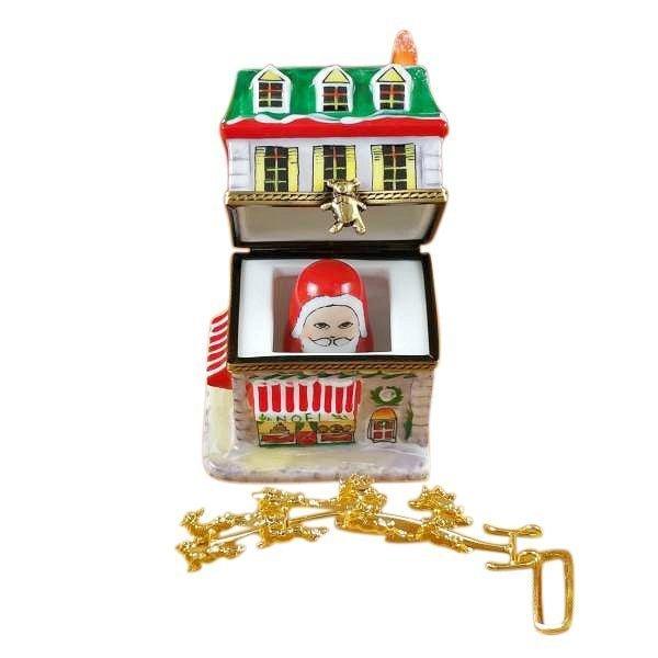 House with Santa and Brass Reindeer Limoges Box Gift, view 2