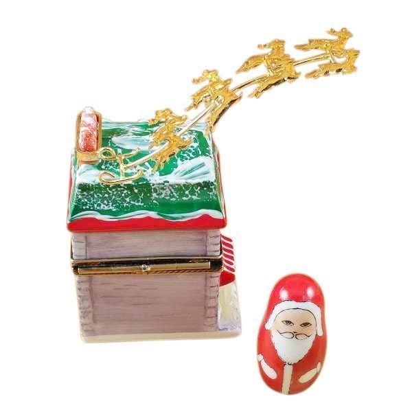 House with Santa and Brass Reindeer Limoges Box Gift, view 3