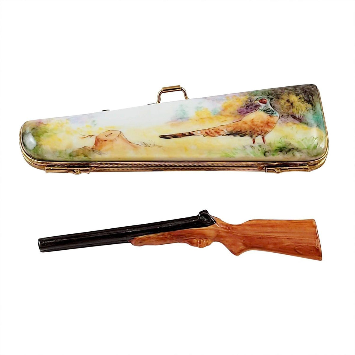 Hunting Case with Pheasant Limoges Box, a hand-painted Limoges porcelain gift