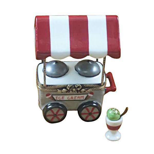 Ice Cream Cart Limoges Box w/ Removable Cup & Spoon Gift, a hand-painted Limoges porcelain gift