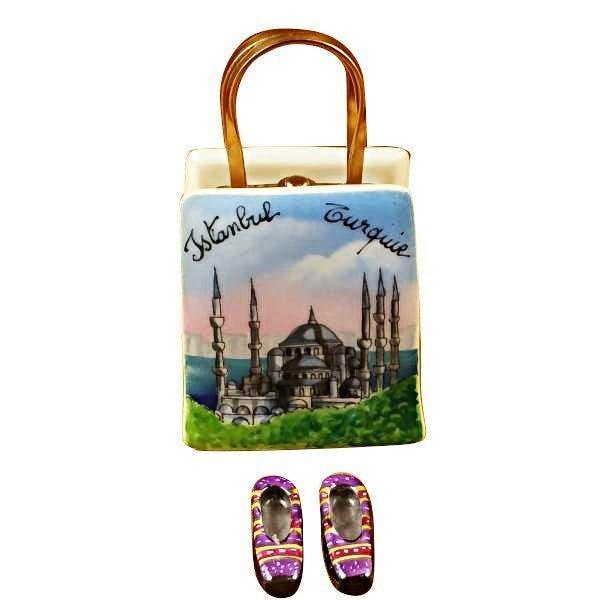 Istanbul Shopping Bag with Removable Turkish Slippers, a hand-painted Limoges porcelain gift