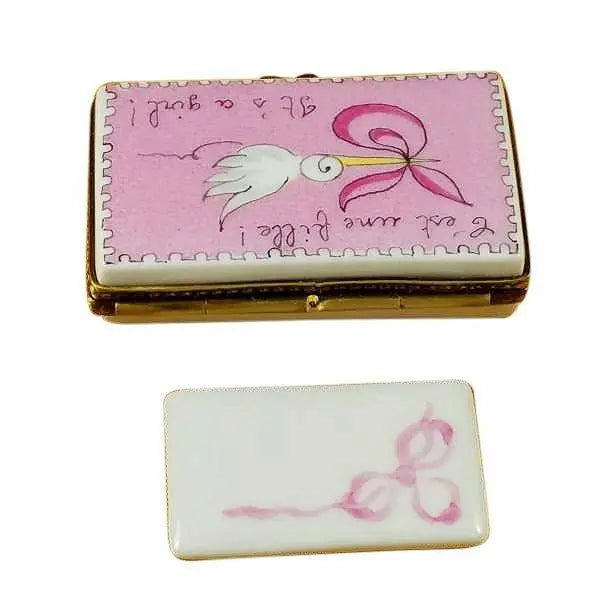 Its a Girl Pink Stork Limoges Box, view 4