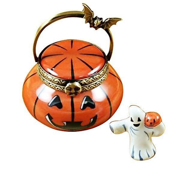 Jack O Lantern Pail with Removable Ghost by Rochard, an authentic French Limoges box from Limoges Boutique