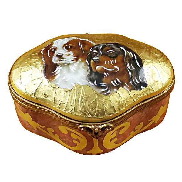 King Charles Spaniels Limoges Box for Dog Lovers, a hand-painted Limoges porcelain gift