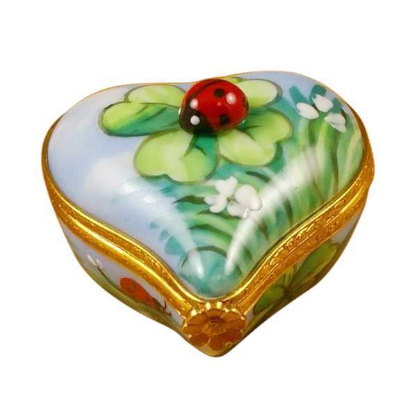 Ladybug on Heart Jewel My Love Limoges Porcelain Art Object, a hand-painted Limoges porcelain gift