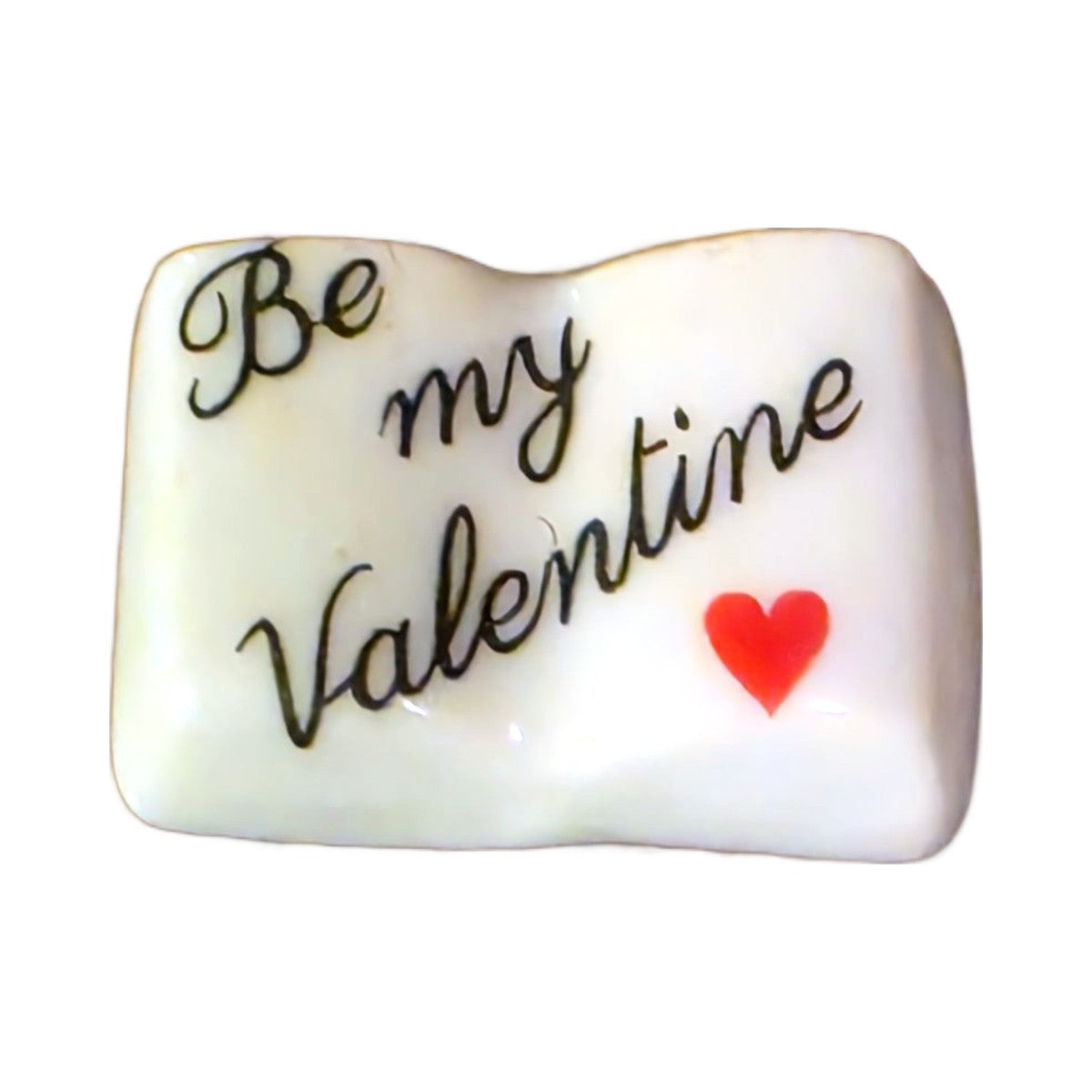 Be My Valentine porcelain goodie trinket, open book shape, 5/8 inch wide, with a red heart