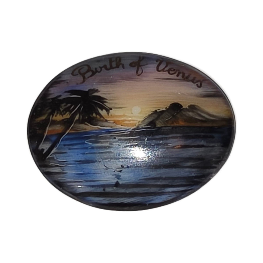 Birth of Venus hand-painted porcelain goodie trinket, oval, 1 1/4 inches wide