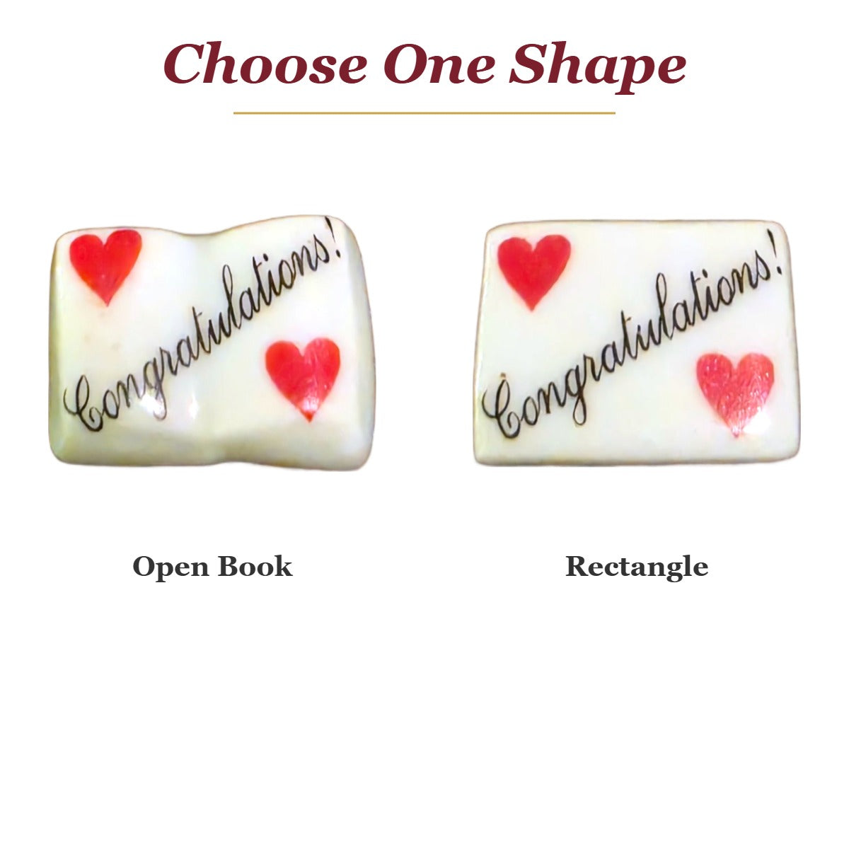Congratulations! porcelain goodie trinkets in all shapes: open book, rectangle