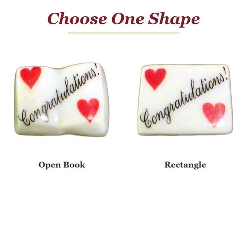 Congratulations! porcelain goodie trinkets in all shapes: open book, rectangle